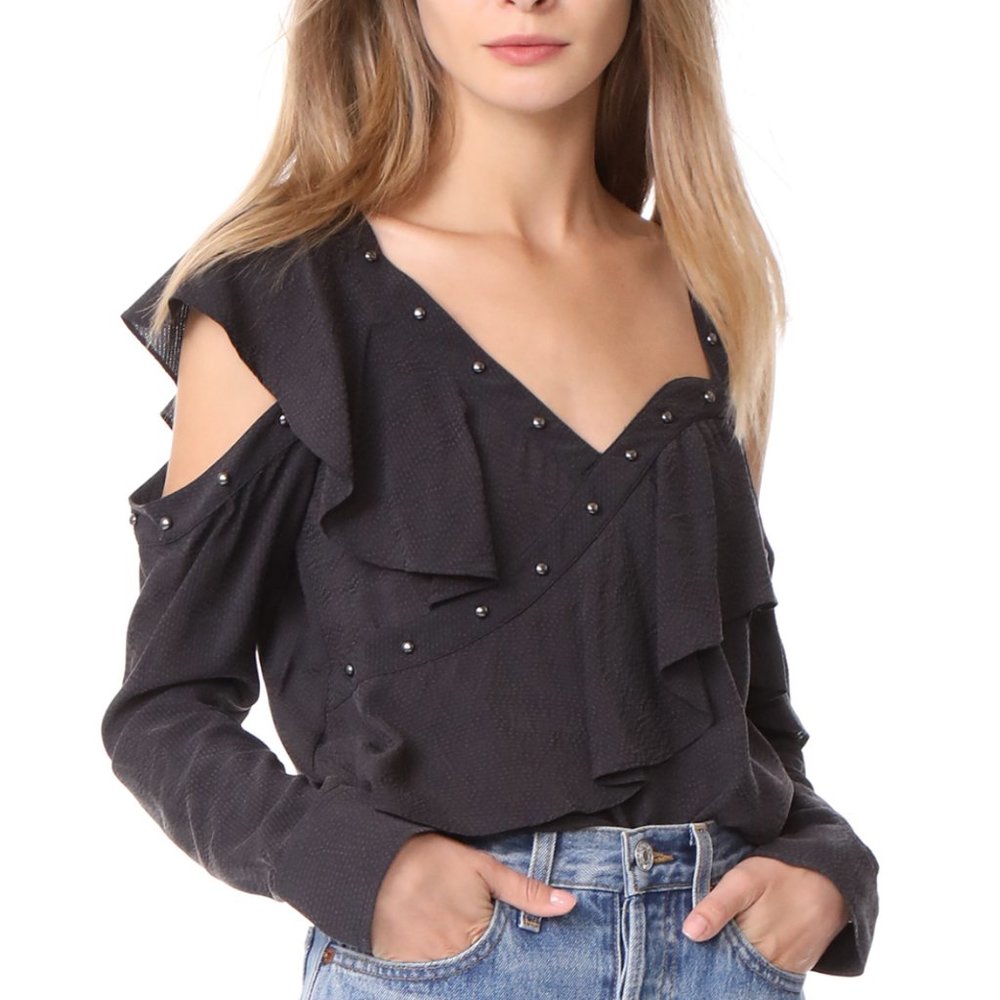 Veronica Beard Long Sleeve Off the Shoulder Ruffle Blouse Top Size 6